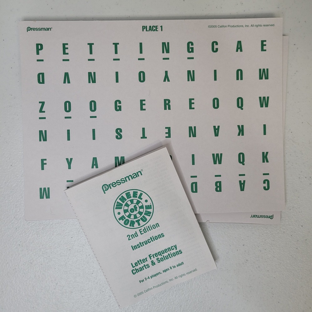Wheel of Fortune Replacement Letter Charts Answers Solutions Booklet 2004